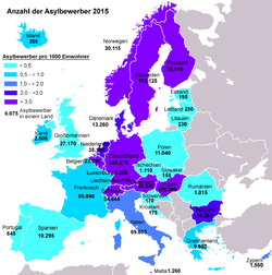 Asylbewerber in den einzelnen Ländern West- und Mitteleuropas 2012 und 2015