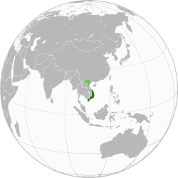 The administrative territory of the Republic of Vietnam according to the 1954 Geneva Accord is shown in dark green; territory claimed but not controlled is shown in light green.