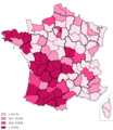 Résultat par département de Ségolène Royal au 1er tour de l'élection présidentielle de 2007.