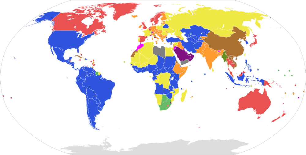 A colour-coded legend of forms of government.