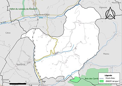 Carte de la ZNIEFF de type 1 sur la commune.