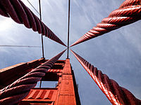 A view straight up the support cables of the Golden Gate Bridge in Marin County, California Author: Gabe Torney