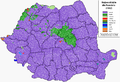 Harta etnică a României în 1992, doar cu o singură comună din județul Brașov locuită atunci în majoritate de sași