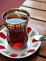 Tea is drinken in special glasses in Turkey