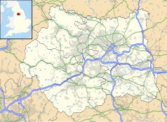 Mapa konturowa West Yorkshire, blisko centrum na prawo znajduje się punkt z opisem „Elland Road”