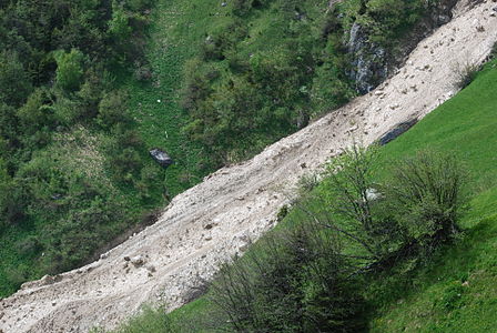 La vallavango, kiu malsuprenglitis komence de junio 2013, neniu el la loĝantoj memoris, ke iam antaŭe en junio lavango atingis la valon!