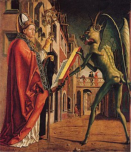 Al segle XV Sant Wolfgang i el diable de Michael Pacher, el Diable és verd. Poetes com Chaucer també van establir connexions entre el color verd i el diable.[10]