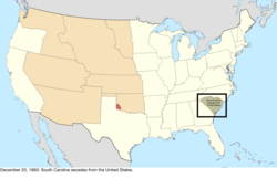 Map of the change to the United States in central North America on December 20, 1860