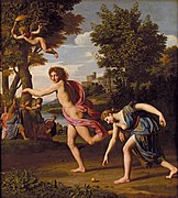 Atalanta va Hippomenes oʻrtasidagi poyga . Nicolas Colombel (1644-1717), Lixtenshteyn muzeyi, Vena.