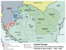 A third map, showing a larger area of the northern Balkans in 1683, before the treaty. The northwestern portion is shown as belonging to the Habsburgs, the bulk of the Balkans under the Ottomans, with the far northeastern area being Polish.