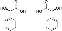 (R)-Mandelsäure (links) und (S)-Mandelsäure (rechts)