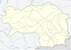 Mapa konturowa Styrii, u góry po prawej znajduje się punkt z opisem „Spital am Semmering”