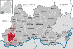 Elhelyezkedése Baden-Württemberg térképén