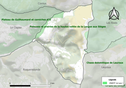 Carte des ZNIEFF de type 1 sur la commune.