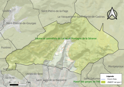 Carte de la ZNIEFF de type 2 sur la commune.