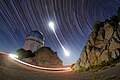 Star trails captured during a total lunar eclipse.