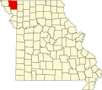 Map of Misuri highlighting Nodaway County