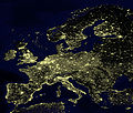 Image 24The population density of the EU is 106 people per km2. N.B. the light in the North Sea is from oil platforms. (from Demographics of the European Union)