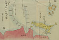 Cartographie issue d'un document japonais de Hayashi Shihei (1785) illustrant les trois pays (Sangoku Tsūran Zusetsu, 三国通覧図説)[28]