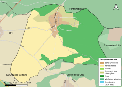 Carte des infrastructures et de l'occupation des sols en 2018 (CLC) de la commune.