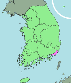 Mapa ng Timog Korea na nagpapakita kung saan matatagpuan ang Busan