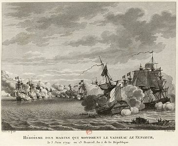 L’héroïsme du vaisseau le Vengeur du Peuple gravement touché au combat de Prairial en 1794.