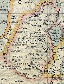 Kaartje laat vermoedelijk het Galilea uit de oudheid zien, maar de contouren (grenzen) van het vorstendom waren ongeveer hetzelfde tijdens de kruisvaart.