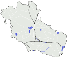 Mapa konturowa Bytomia, po prawej nieco na dole znajduje się punkt z opisem „plac Grunwaldzki”