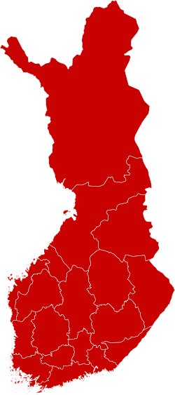 Punaisella alueet, joissa vahvistettuja tapauksia