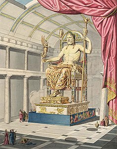 Reconstruction by Quatremère de Quincy (1815) of Phidias's Statue of Zeus at Olympia, based on ancient descriptions and surviving copies