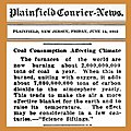 ◣Plainfield Courier News◢ 03:45, 5 September 2021 — Coal consumption affecting climate (greenhouse effect) (1912) (JPG)