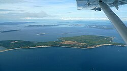 Aerial view of Sidney Island and the San Juan Islands