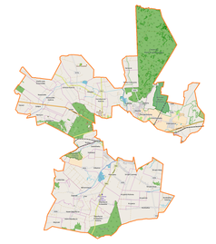 Mapa konturowa gminy wiejskiej Chełm, na dole nieco na prawo znajduje się punkt z opisem „Strupin Duży”