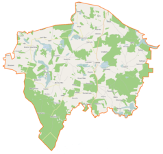 Mapa konturowa gminy Lipnica, po prawej nieco u góry znajduje się punkt z opisem „Karcz”