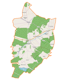 Mapa konturowa gminy Gościeradów, po prawej nieco na dole znajduje się punkt z opisem „Salomin”