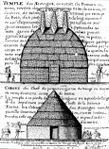 Great Temple and Great Suns cabin drawn by eyewitness Alexandre de Batz