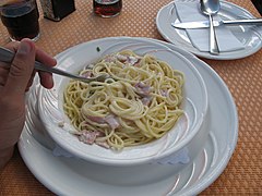 Spaghettis au lard fumé.