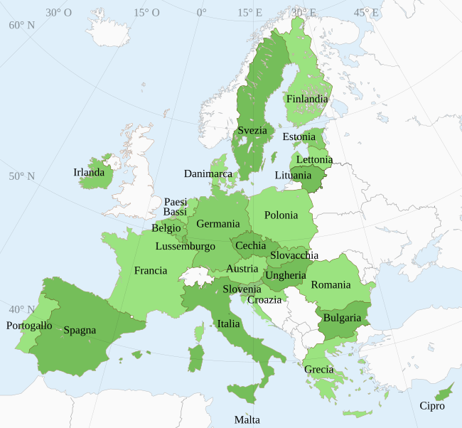 Mappa mostrante gli stati membri dell'Unione europea (cliccabile)