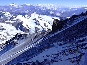 Climbers entering the "Canaleta" at about 6600m, normal route, Aconcagua