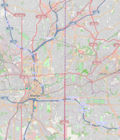 Mapa konturowa Atlanty, po lewej nieco na dole znajduje się punkt z opisem „Georgia Dome”