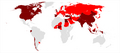 Dark red areas have confirmed human cases and light red have bird cases, either in poultry or wild birds.