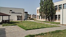 Sindos campus view from the staff cafeteria. On the foreground, the School of Economics and Business Administration building.