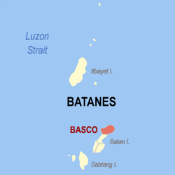 Mapa ng Batanes na nagpapakita sa lokasyon ng Basco.