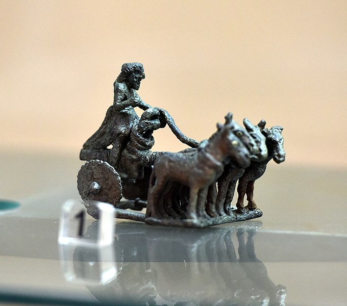 File:Quadriga consists of a chariot and a charioteer with four onagers. From Tell Agrab, Iraq. Early Dynastic period, 2600-2370 BCE. Iraq Museum, Baghdad.jpg