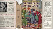 Thumbnail for File:The Clue of the Broken Locket (1934) dust jacket, 1934A-1 printing (part 2 of 2).jpg