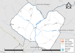 Carte en couleur présentant le réseau hydrographique de la commune