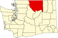 Map of Washington highlighting Okanogan County