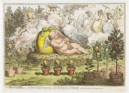 James Gillray The Orangerie or the Ditch Cupid reposing, after the fatigues of Planting