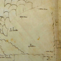 Detalle do mapa do Beato de Seu d'Urgell. O mapa reproduce a división da península presentada polos outro beatos con Gallecia a noroeste e Asturias ao seu lado. Último cuarto do S.X.