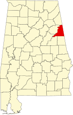 Map of Alabama highlighting Cleburne County